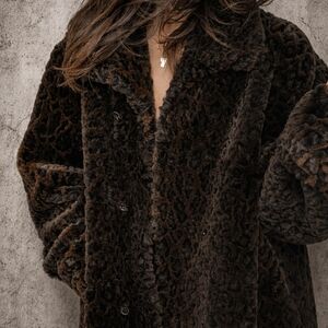 Luxurious Brown Faux Fur Coat
